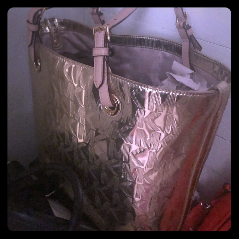 Michael kors gold tote handbag